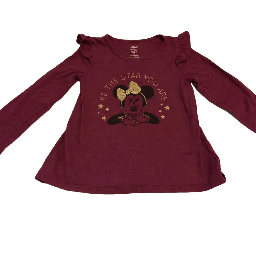 Disney Jumping Beans Girl's 5T - Glittery Minnie Mouse Shirt - Purple/Burgundy T